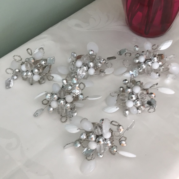 Pier 1 Imports Elegant Beaded Napkin Rings: Set of Six with cake knife. - Picture 6 of 9